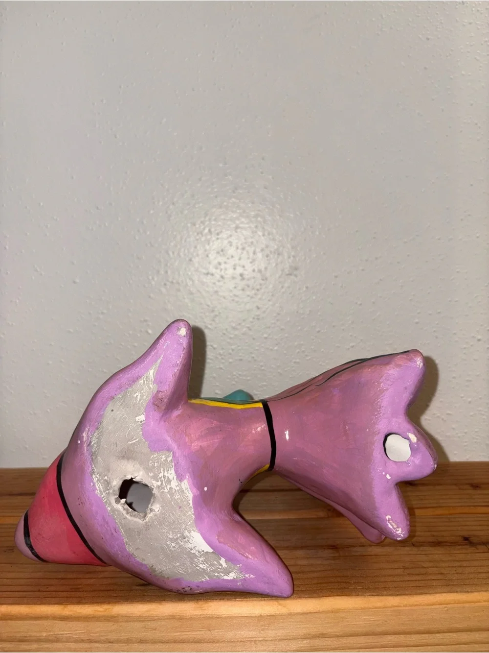 Rare Vintage Hand-Painted Colorful Talavera Style Pink & Blue Beta Fish